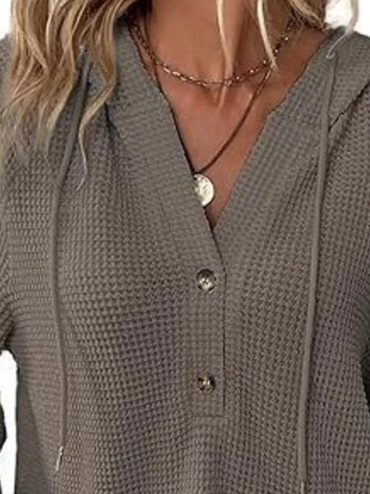 Full Size Button Detail Waffle Knit Hoodie Plus (35)
