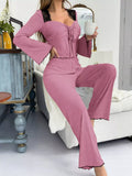 Lace Detail Flare Sleeves Top Pants Lounge Set