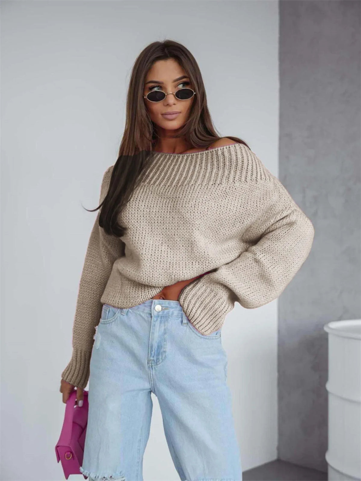 Boat Neck Drop Shoulder Sweater (12)