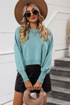 Round Neck Dropped Shoulder Pullover Sweater (16)