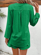 Notched Long Sleeve Top Shorts Set (8)