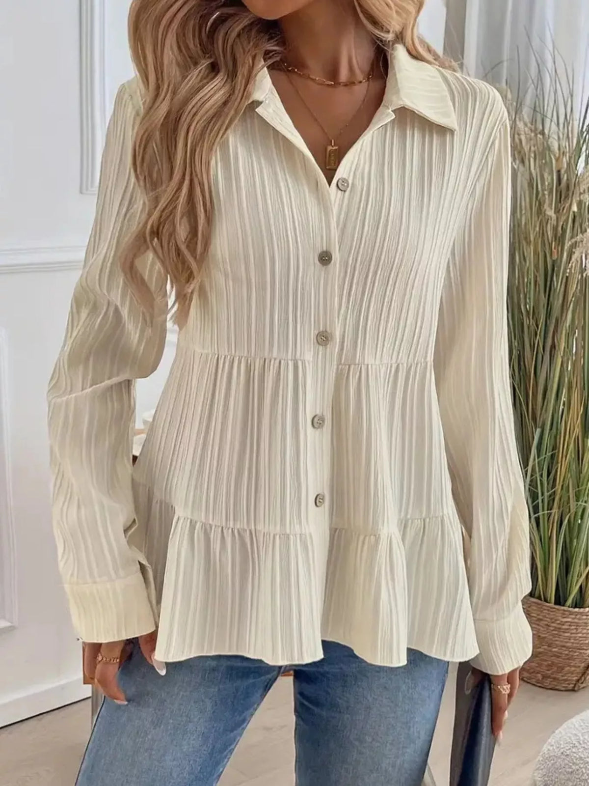 Button-down Long Sleeve Tiered Shirt (3)
