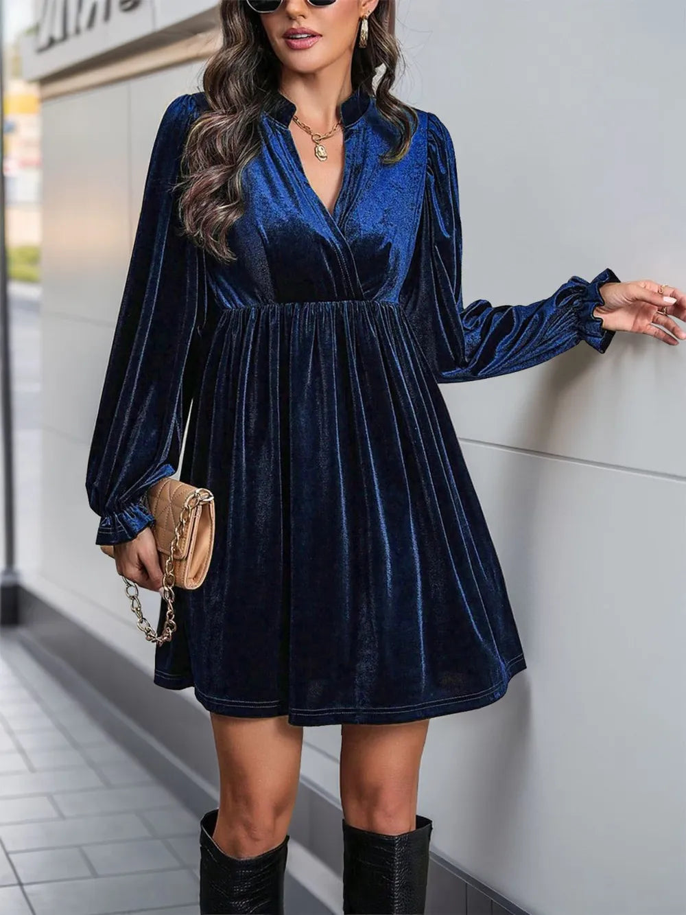 Ruched Surplice Long Sleeve Mini Dress (16)