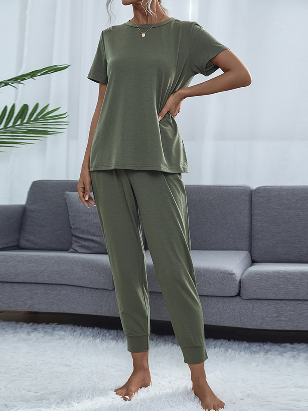Round Neck Short Sleeve Top Pants Set (6)