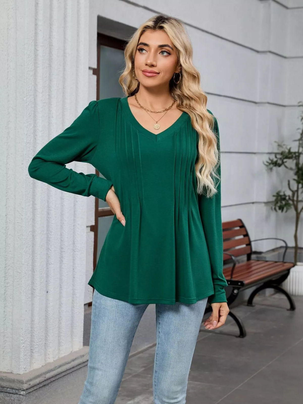 V-neck Long Sleeve Relaxed Fit T-shirt (14)