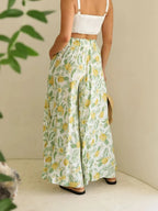 Drawstring Paperbag Waist Printed Wide Leg Pants (3)