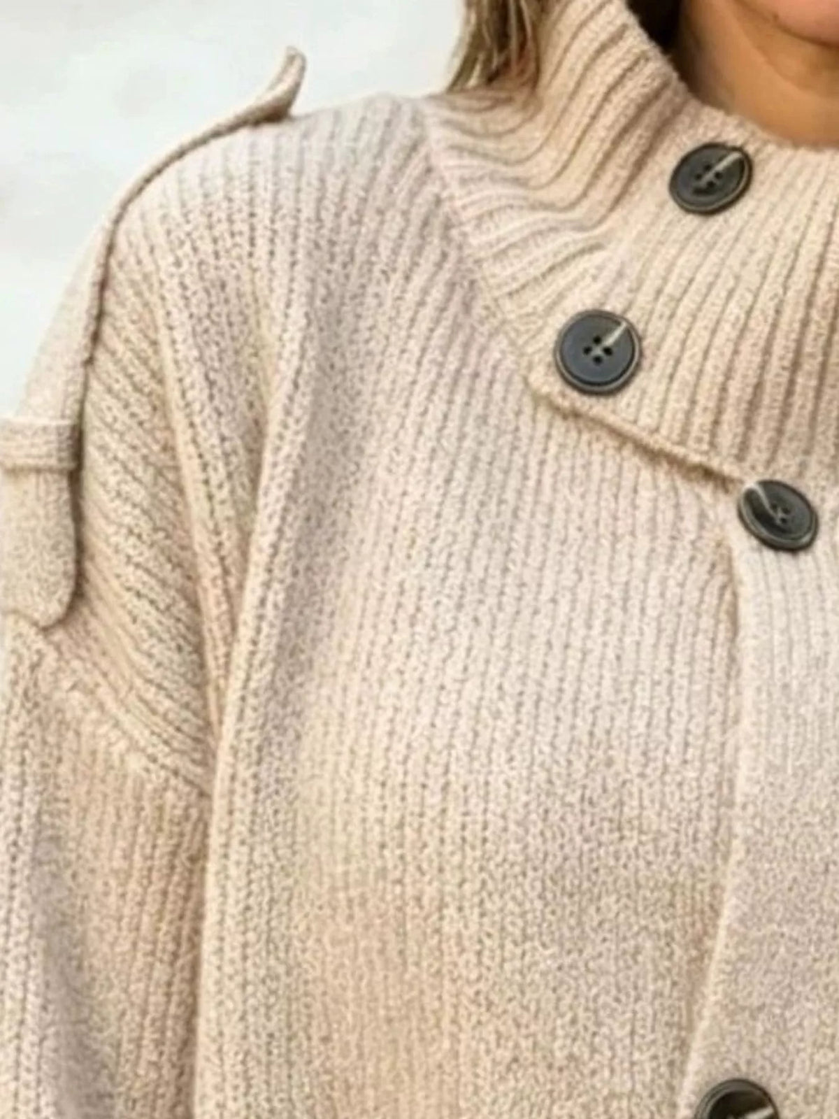 Full Size Button-up Mock Neck Cardigan Plus (4)