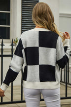 Plaid V-neck Dropped Shoulder Cardigan (6)