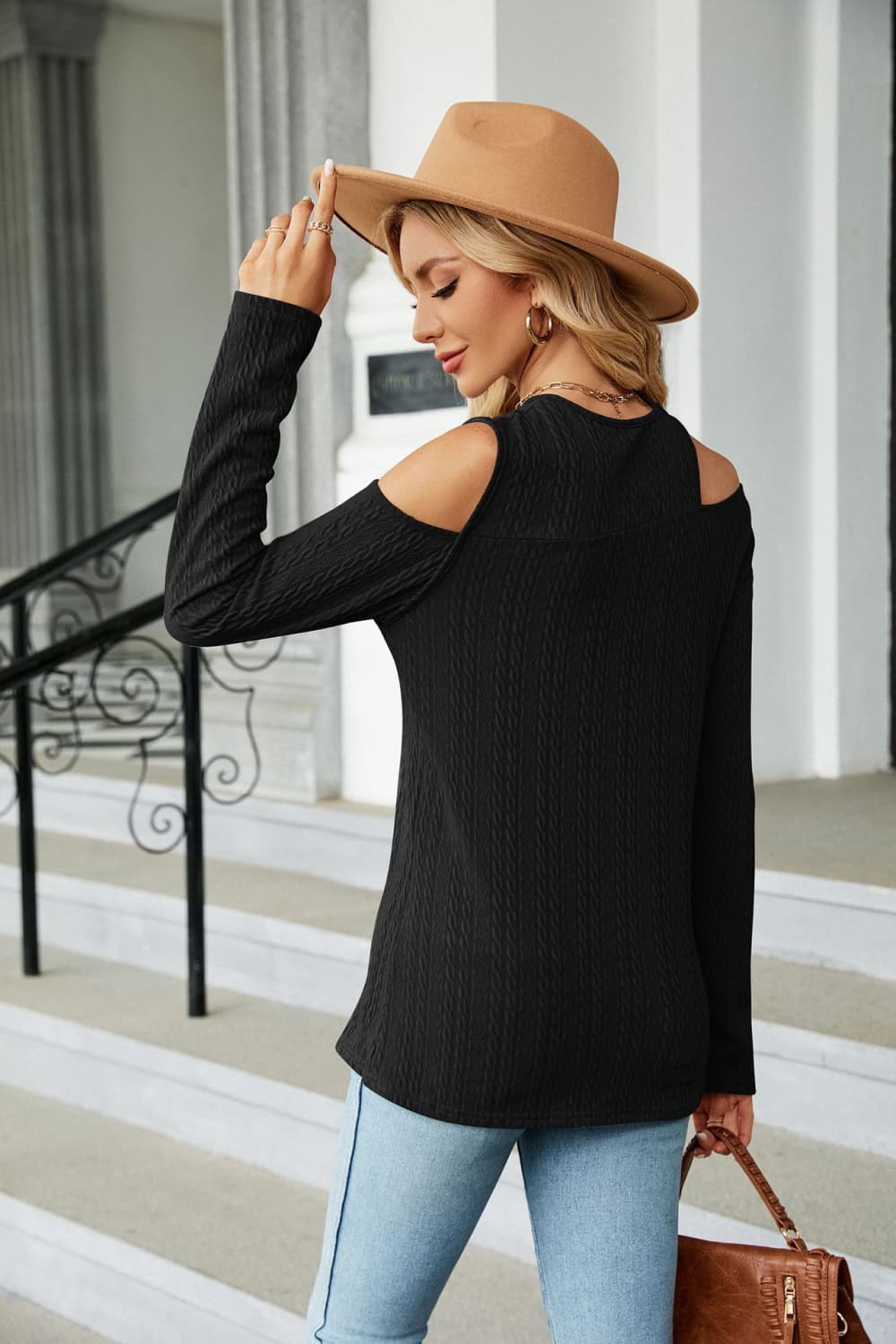 Dropped Shoulder Long Sleeve Blouse (2)