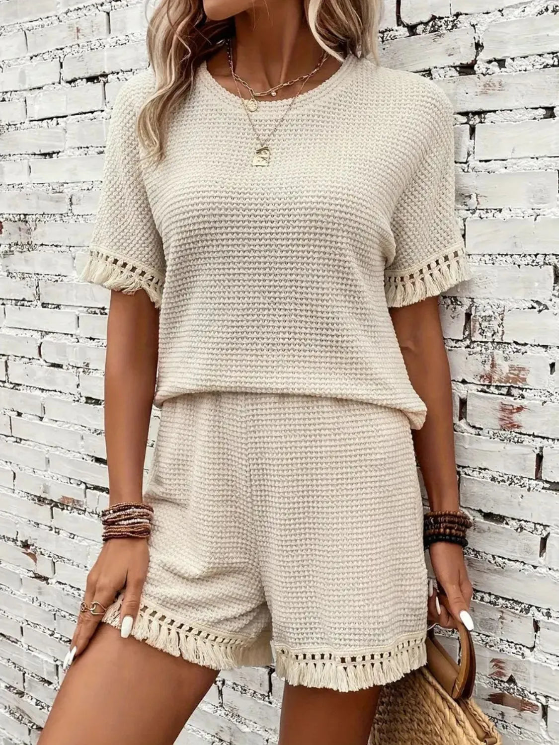 Tassel Round Neck Top Shorts Set (5)