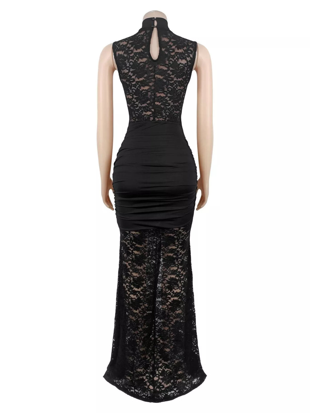 Lace Keyhole High-slit Maxi Dress (5)
