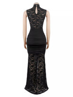 Lace Keyhole High-slit Maxi Dress (5)