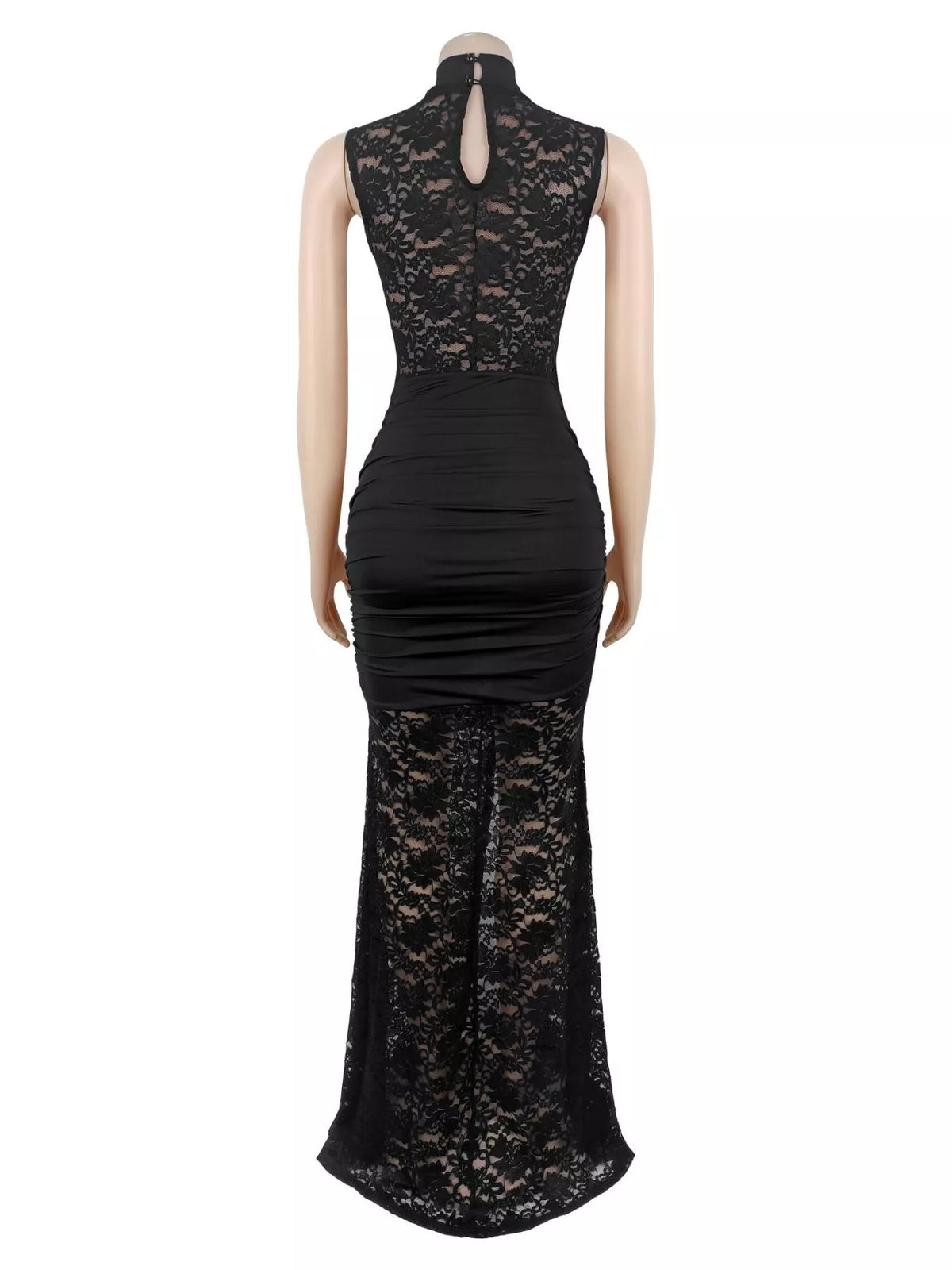 Lace Keyhole High-slit Maxi Dress (5)