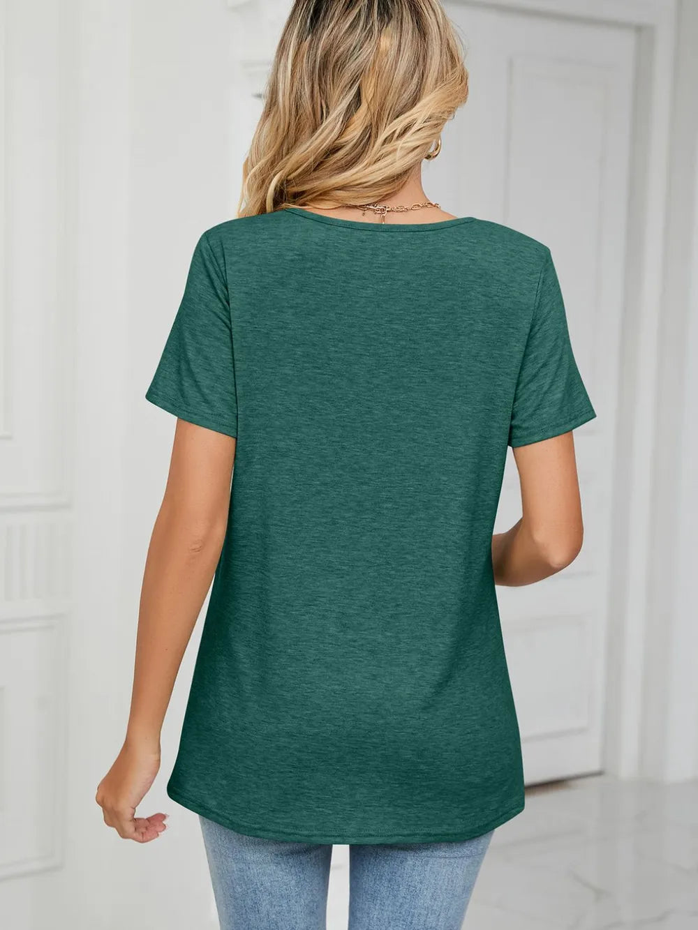 Ruched V-neck Short Sleeve T-shirt (2)