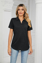 Curved Hem Johnny Collar Polo Shirt (2)