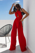Halter Neck Wide Leg Jumpsuit Keyhole Detail