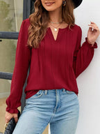 Notched Ruffle Cuff Blouse