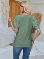 Eyelet Asymmetrical Neck Short Sleeve T-shirt (16)