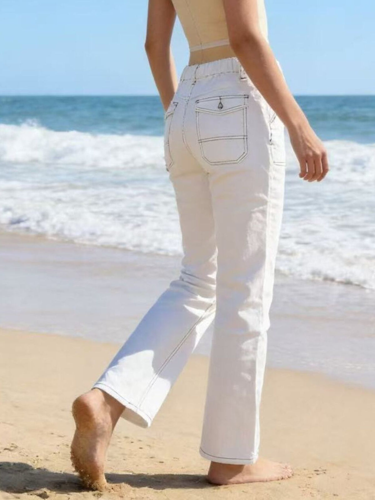 Wide Leg Contrast Stitching Jeans (4)