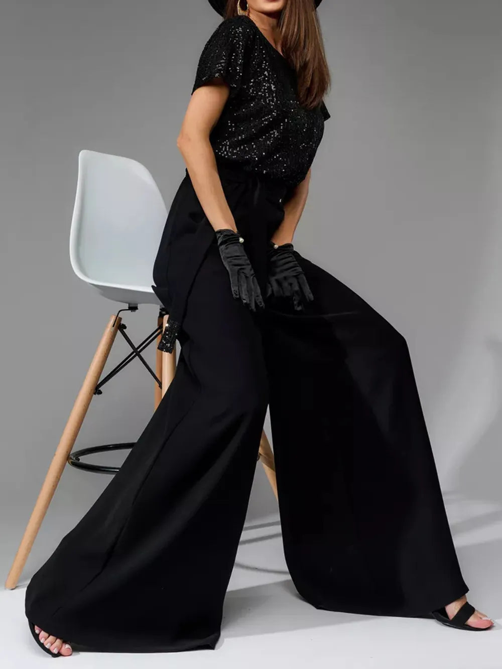 Full Size Sequin Round Neck Short Sleeve Wide Leg Jumpsuit (10)