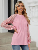 Round Neck Lace Long Sleeve Top (18)