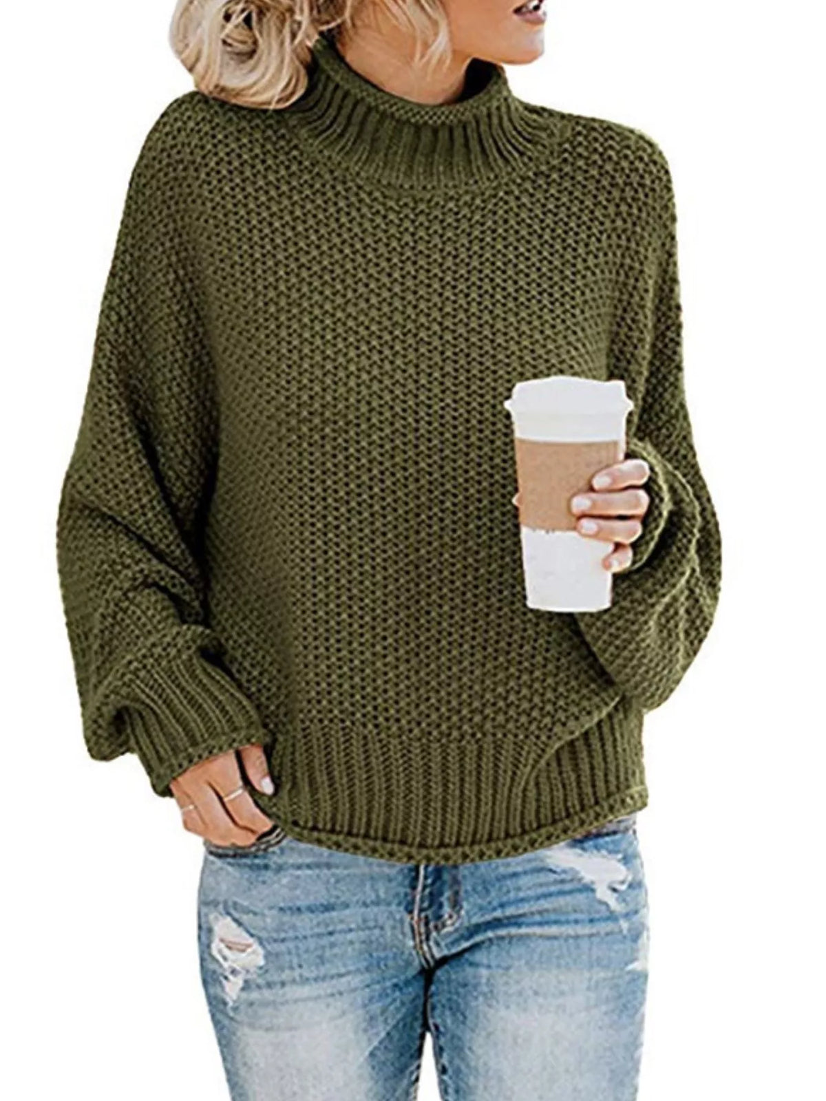 Chunky Knit Turtleneck Sweater (10)