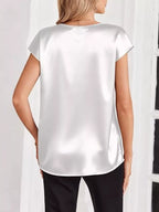 Satin V-neck Short Sleeve Blouse (3)