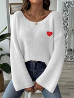 Heart Boat Neck Dropped Shoulder Sweater (7)