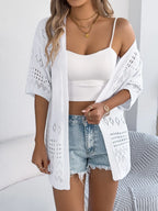 Openwork Open Front Half Sleeve Cardigan (10)