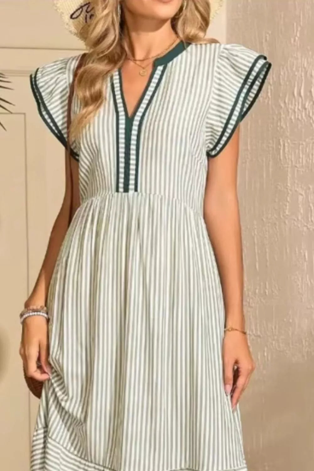 Striped Ruffle Sleeve Midi Dress (5)
