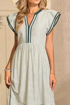 Striped Ruffle Sleeve Midi Dress (5)