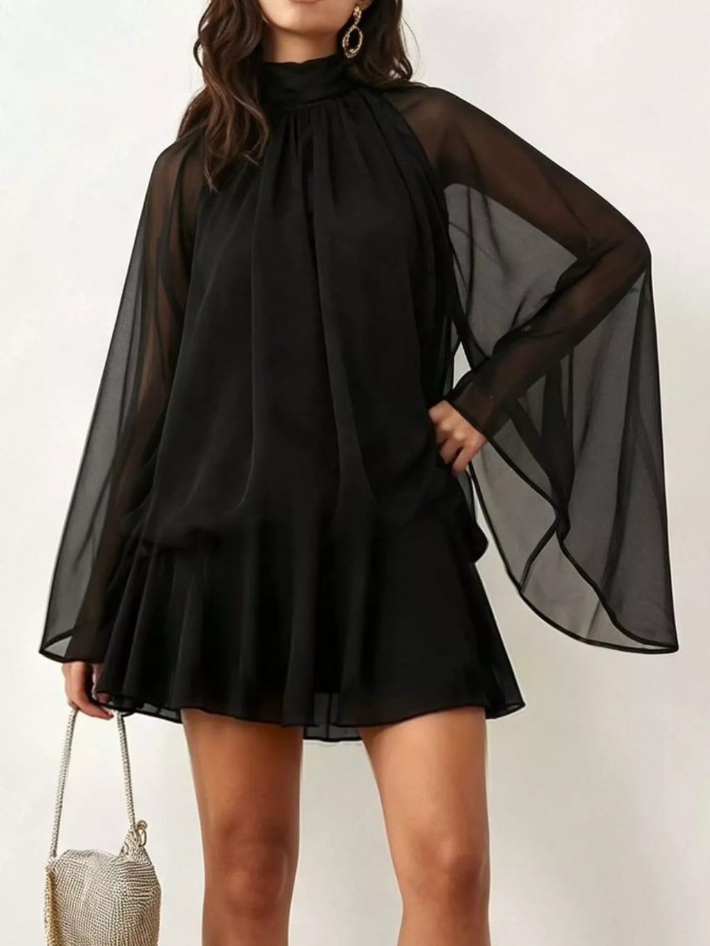 Tie Back Flare Sleeve Mini Dress
