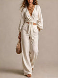 Tie-front Crop Top Wide-leg Pant Set