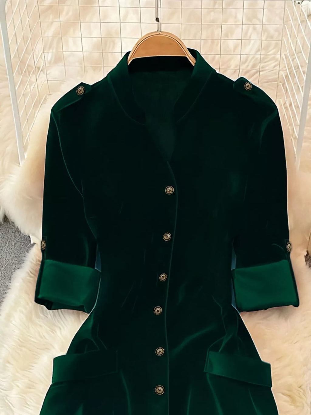 Velvet Button-down Midi Dress (10)