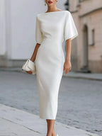 Half Sleeve Boat Neck Midi Dress