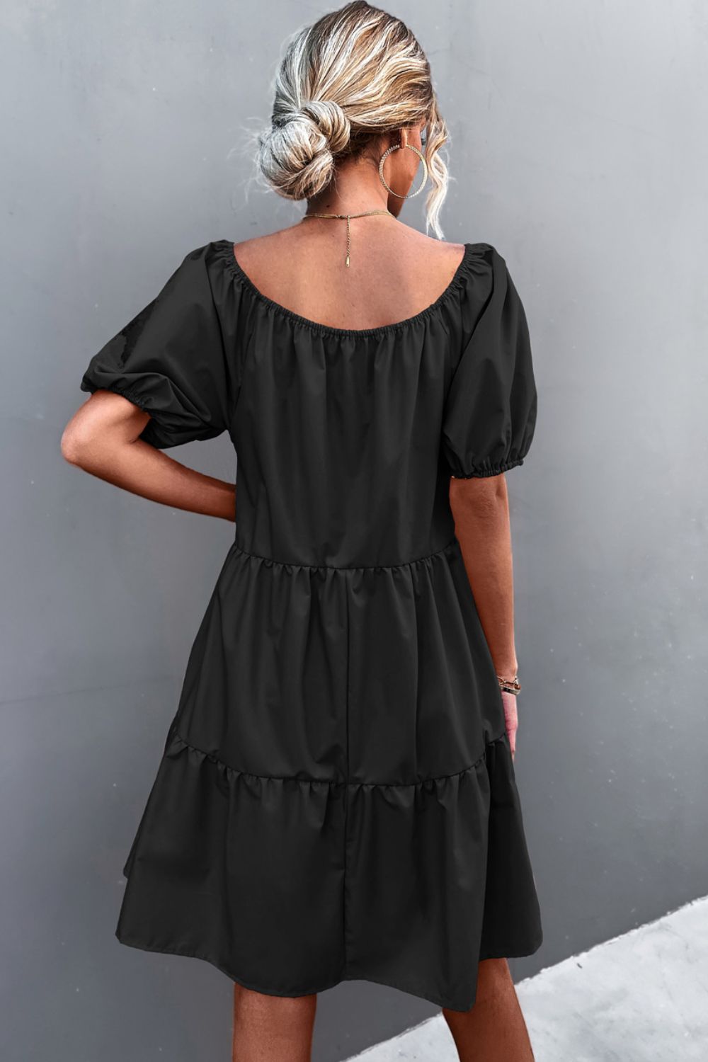 Square Neck Short Sleeve Mini Dress (5)
