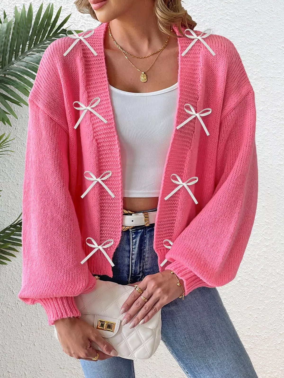 Bow-tie Open Front Knit Cardigan (4)