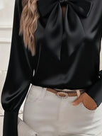 Satin Bow Tie Long Sleeve Top (9)
