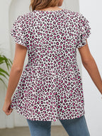 Leopard Round Neck Flutter Sleeve Babydoll Blouse (2)