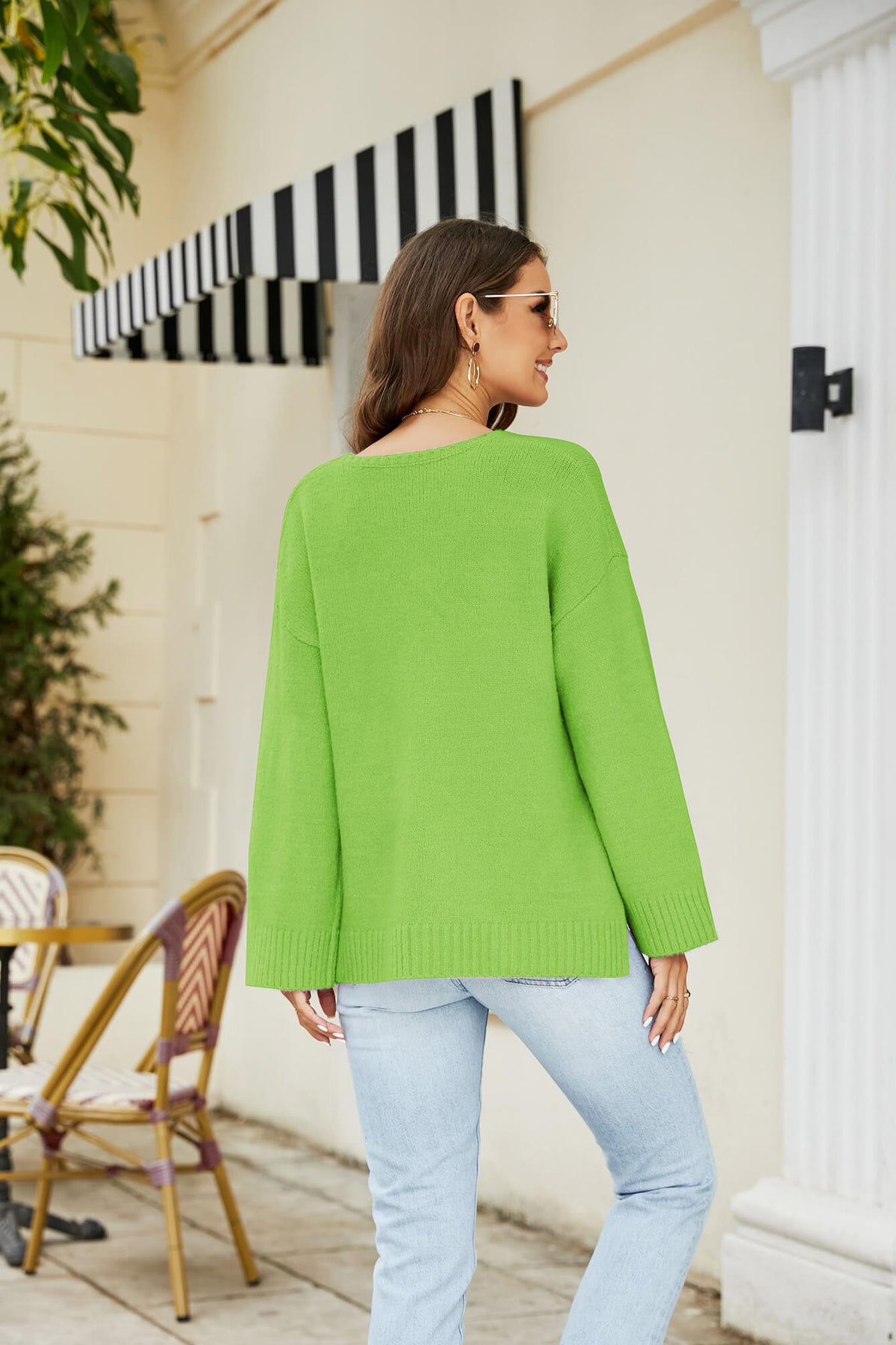 Drop Shoulder V-neck Knit Pullover (12)