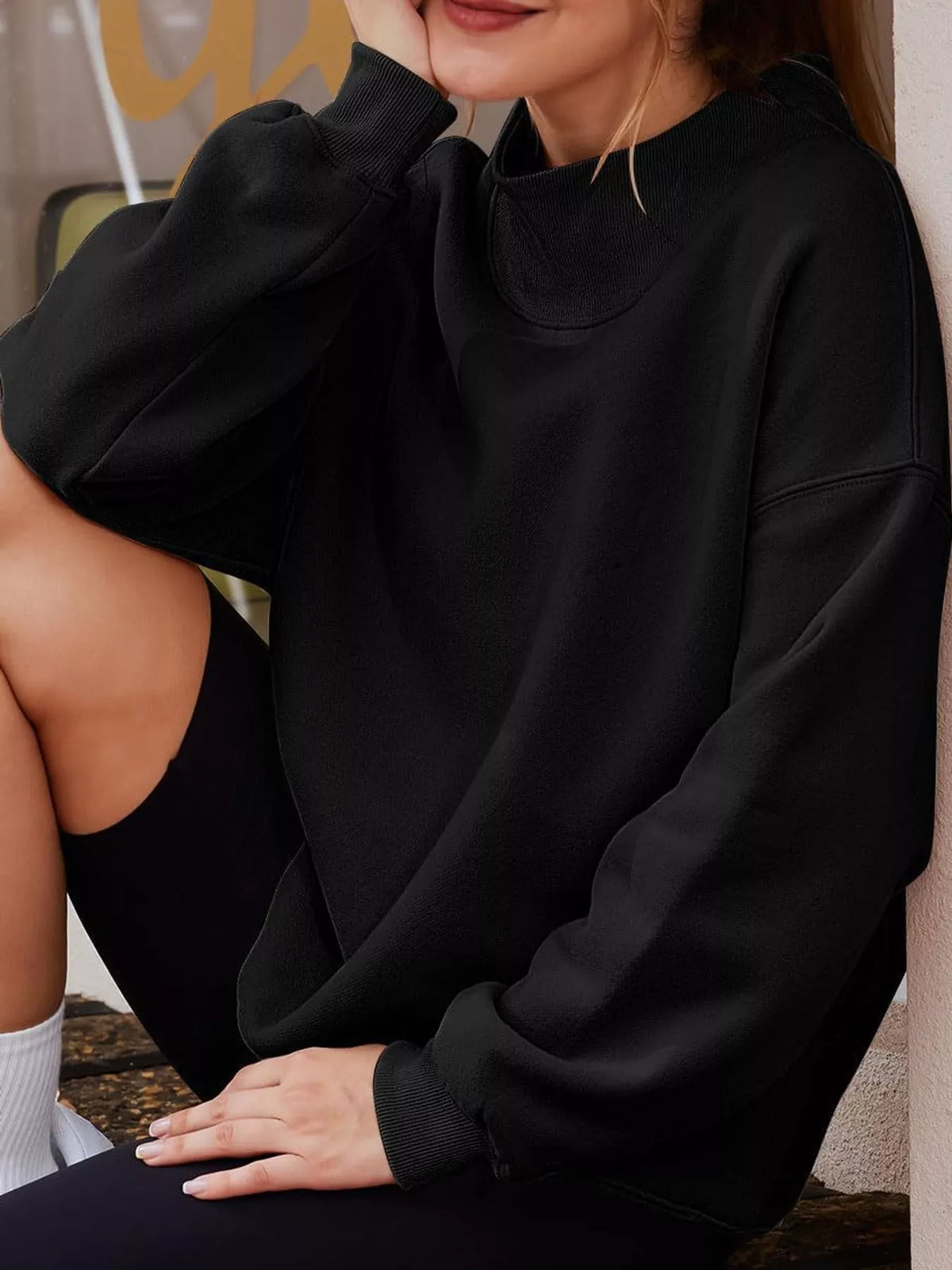 Oversized Mock Neck Long Sleeve Sweatshirt (17)