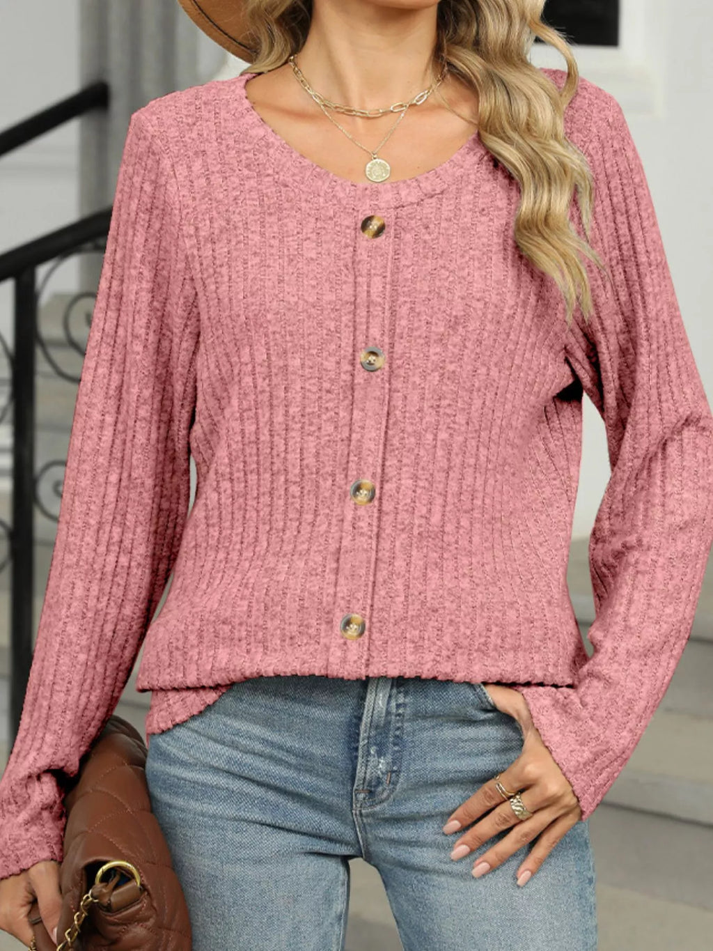 Ribbed Round Neck Long Sleeve Top (29)
