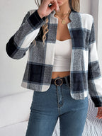 Plaid Open Front Long Sleeve Jacket (2)