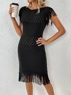 Fringe Openwork Boat Neck Knit Dress (11)