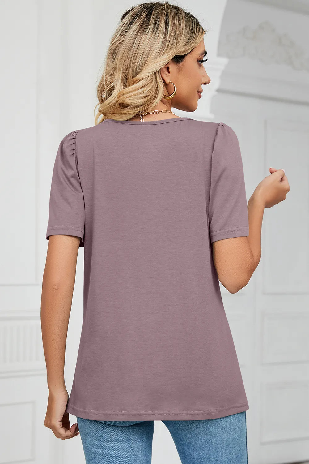 Square Neck Short Sleeve T-shirt (22)
