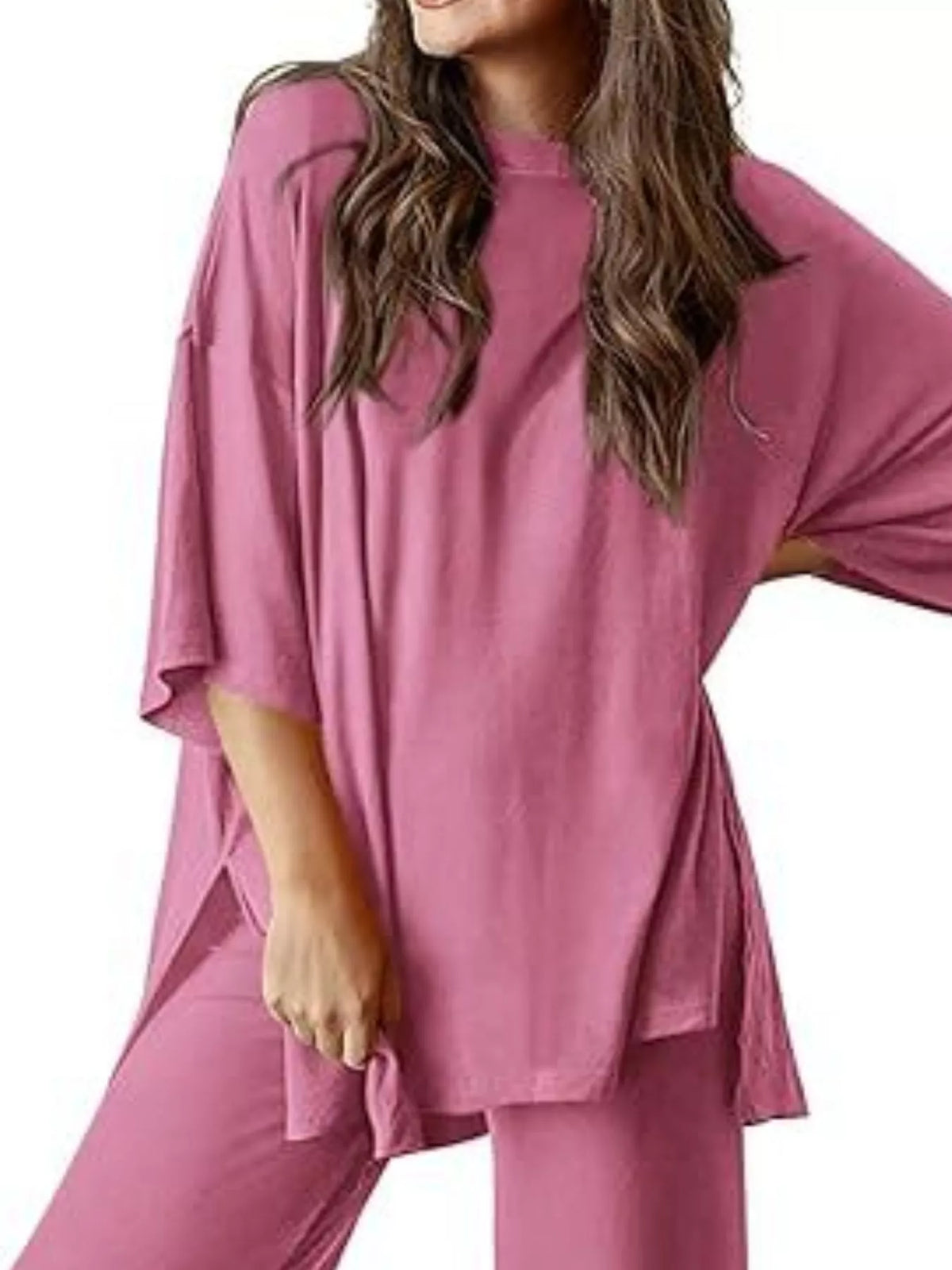 Slit Round Neck Top Pants Set (26)