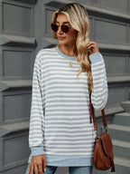 Striped Round Neck Long Sleeve T-shirt (9)