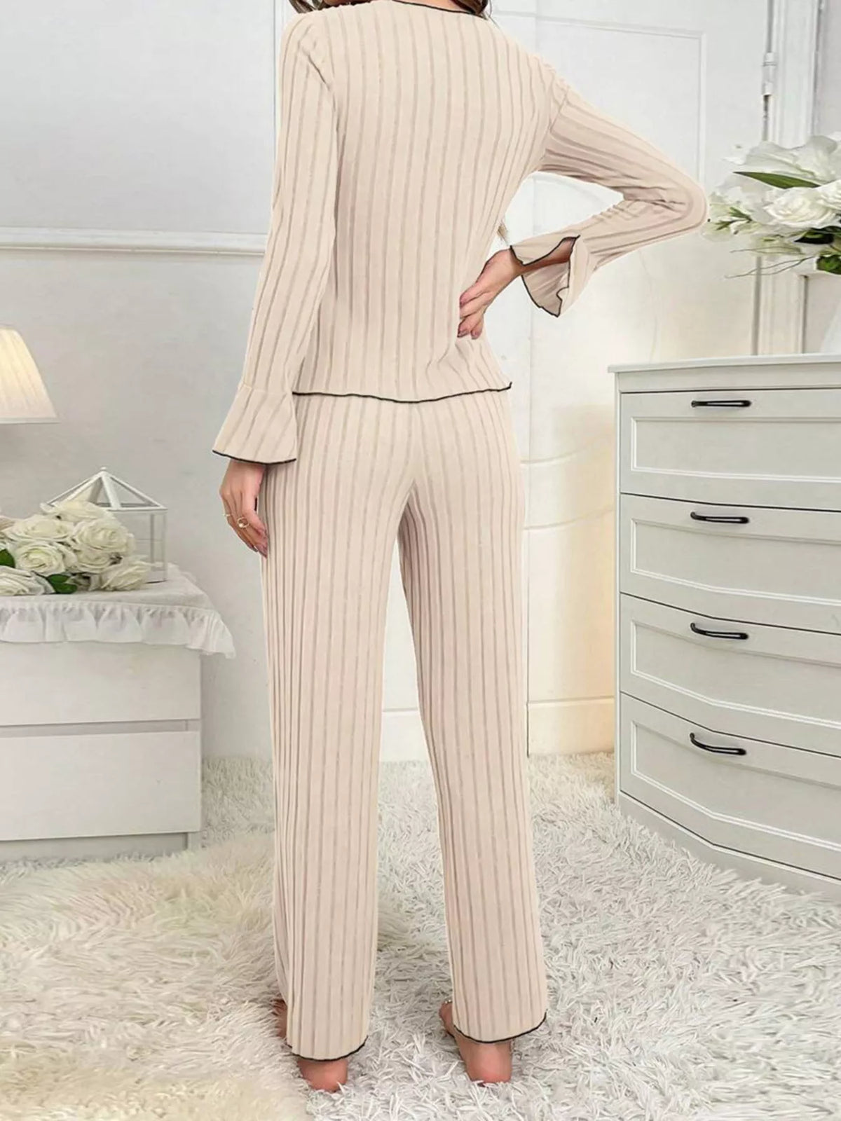 Contrast Bow Detail Top Pants Lounge Set (3)