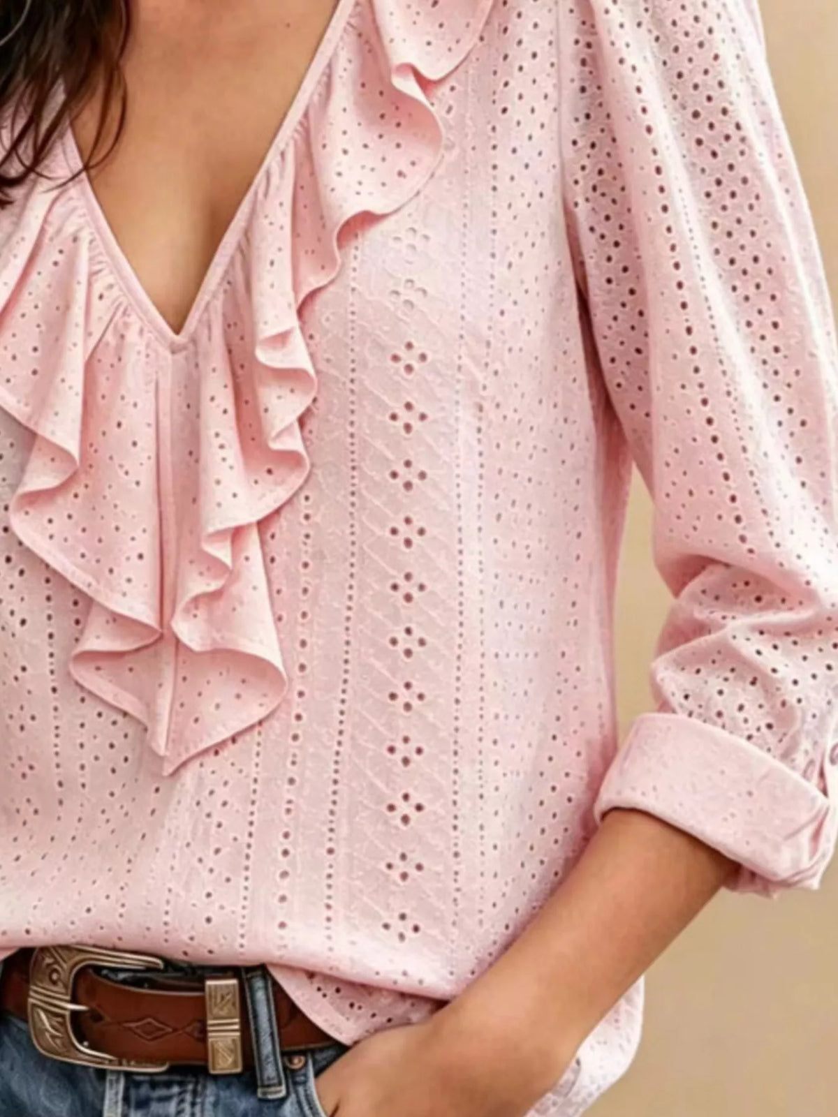 Eyelet Ruffle V-neck Blouse (3)