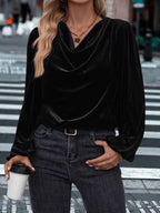 Velvet Cowl Neck Long Sleeve Blouse (5)
